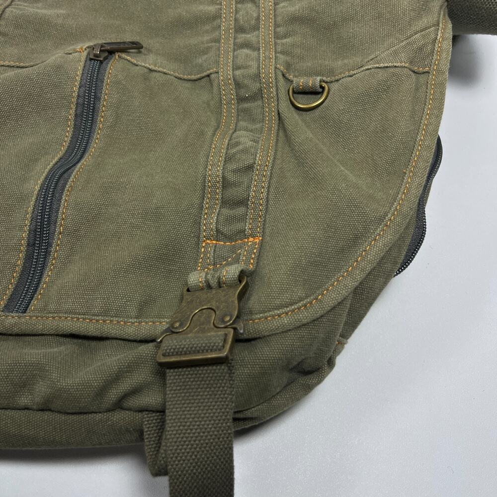 LL BEAN Bag Messenger Laptop Crossbody Paperboy Style Canvas Cotton Green VTG - Picture 4 of 16